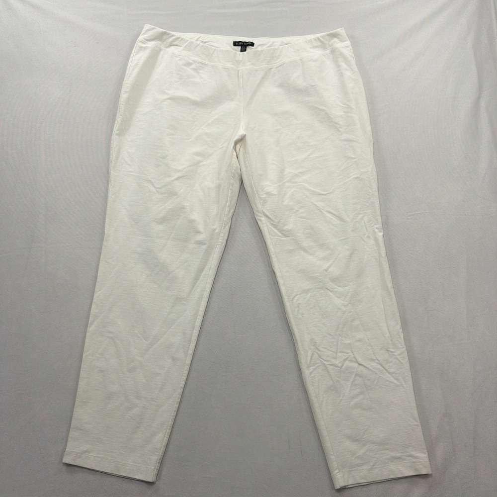 Eileen Fisher Pants Viscose Stretch Straight Leg Off White Men XL